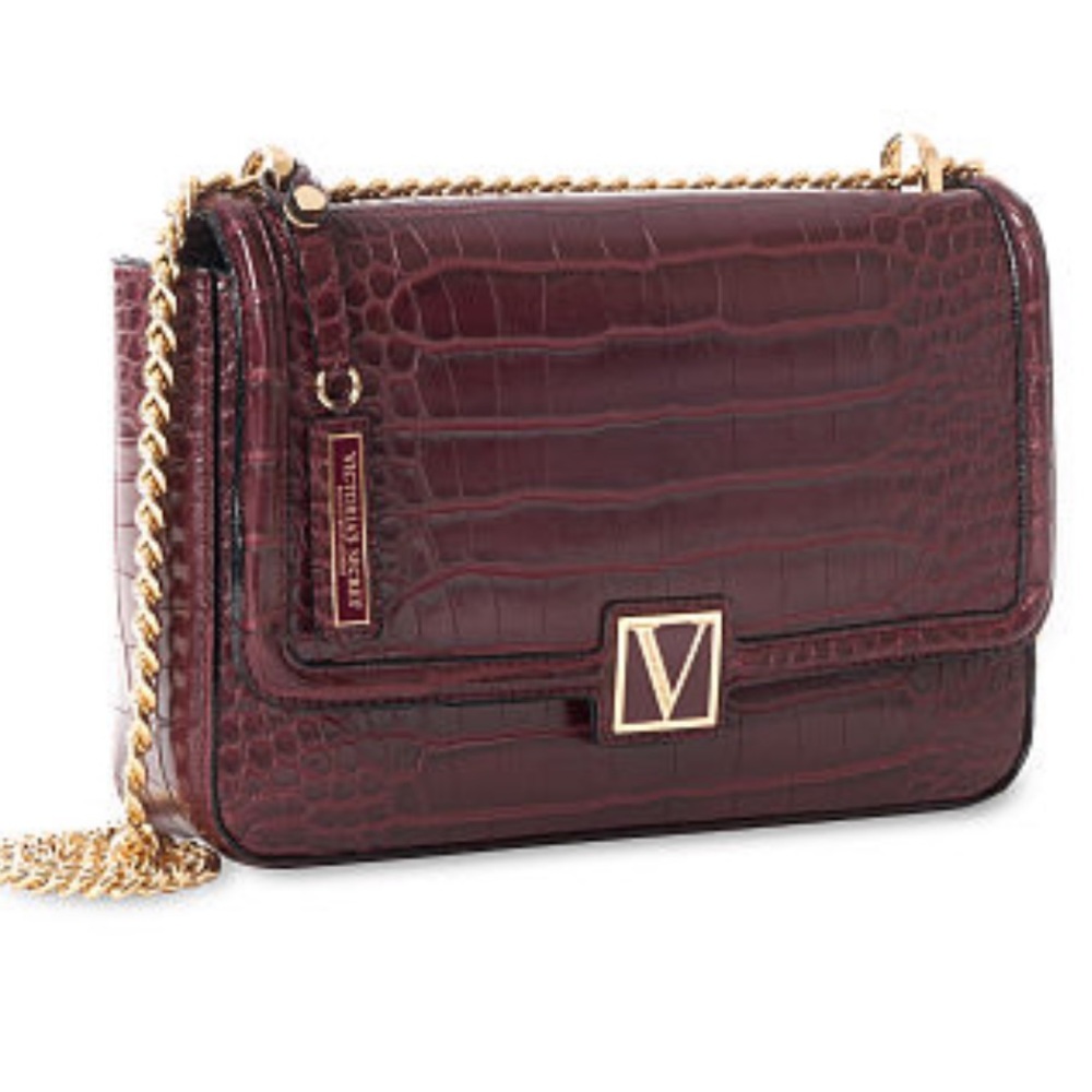 VICTORIAS SECRET | The Victoria Monogram Medium Shoulder Bag in Wine Red